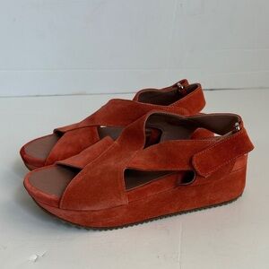 Homers Artisan orange suede platform slingback sandals